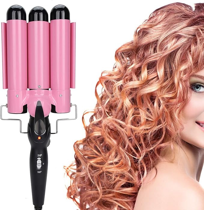 3 Curling Iron Wand 1 Inch Ceramic Tourmaline Triple Barrels Hair Crimper Beach Waving Styling Tools with Temperature Adjustment and Dual Voltage for All Hair