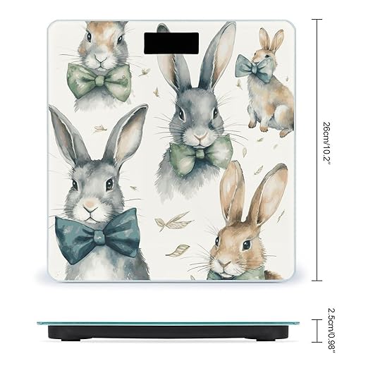Rabbit Wearing A Bow Scale for Body Weight Anti-Slip Digital Bathroom Scale Sturdy Toughened Glass Weighing Scales High Precision Safe Rounded Corners Smart Scales