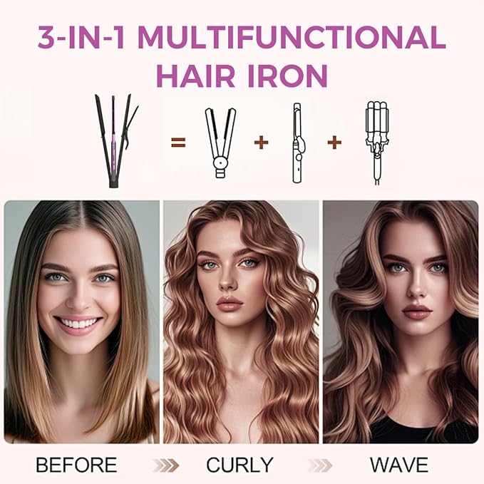 3 in 1 Hair Straightener Curling Iron Flat Iron &amp Hair Crimper Tool – Ceramic Plates Dual VoltagePRITECH Professional Hair Tool Fast Heating Hair Styling Tool for Women Salon or Travel Use