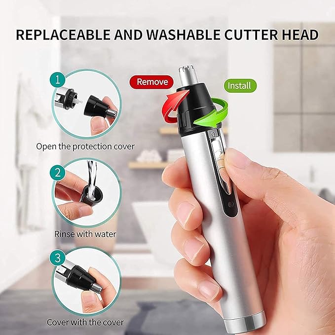 Ear Nose Hair Trimmer for Men Women 4 in 1 Electric Facial Hair Trimmer Professional Waterproof for Nose Ear Eyebrow Beard USB Rechargeable (Silver)