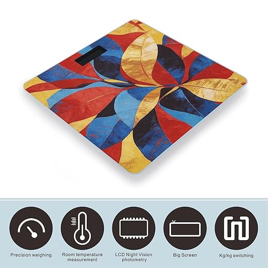 Abstract Art Leaves Weight ScaleClear LED Display Bathroom Digital Weighing ScaleTempered Glass Digital Bathroom Scale for Body Weight Capacity Up to 400 Lbs