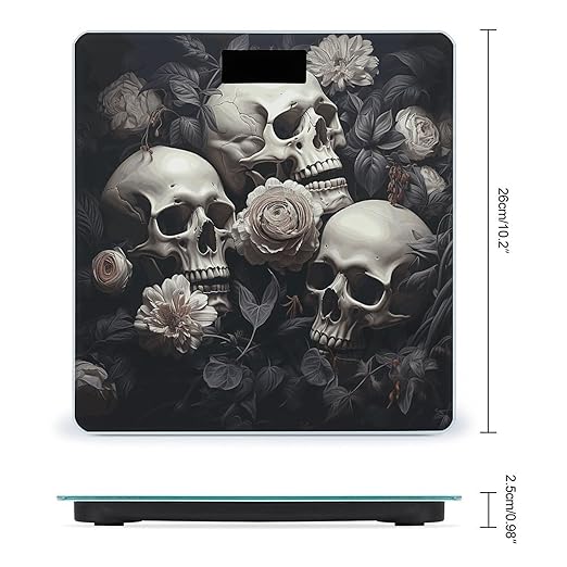 Digital Bathroom Scale for Body Weight Scale with Bright LCD Display High Accuracy Step-On Technology Auto On/Off Black and White Flowers and Skull Digital Scales 400 Lbs /180kg