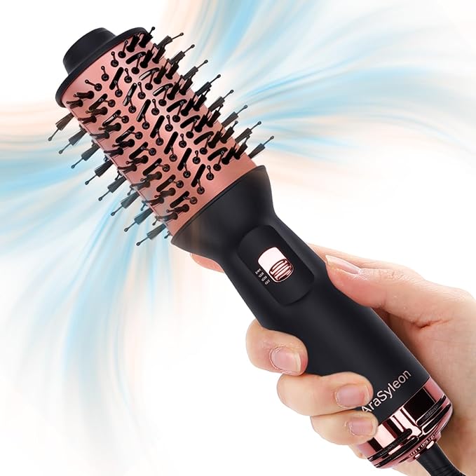 Dual Voltage Travel Hair Dryer Brush Small Portable Ionic Powerful Blow Dryer Drying Straightening Curling in One Step Suitable for Women &amp Kids with Long Hair
