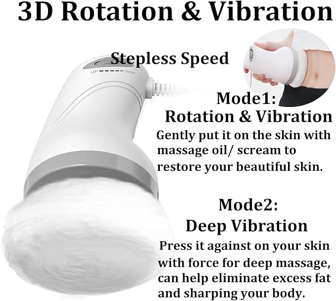 Body Sculpting Machine Electric Cellulite Massager 3 Pads Handheld Full Body Massage Machine for Back/Abdomen/Butt/Leg/Arms Deep Massage Relax with Rotaion Vibration Body SPA (White)