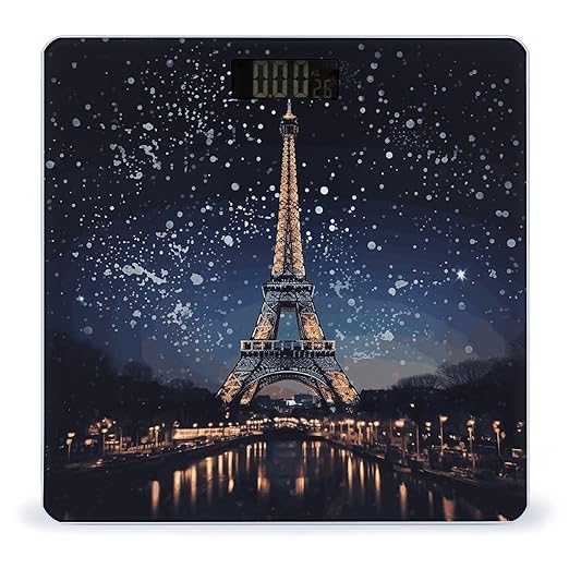 Night Paris Eiffel Tower Digital Bathroom Scale Fashion Unique Weight Scale BMI Anti-Slip Precision Weighing Scales Suitable for Home Bedrooms Use and Gift
