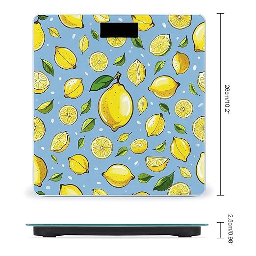 Lemon Hand Drawn Pattern Scale for Body Weight Digital Bathroom Scale Toughened Glass High Precision Scales for Body Weight with Large LCD Backlight Display Weight Scales