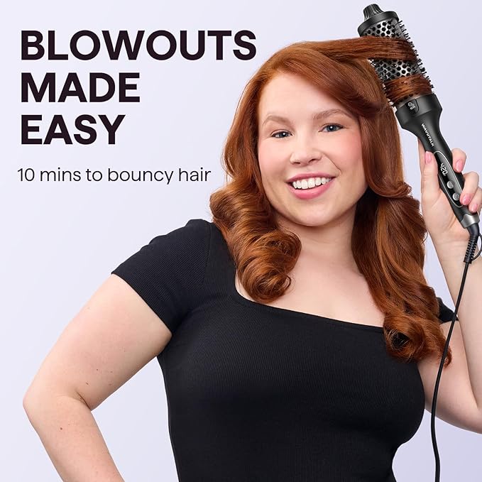 Wavytalk Thermal Brush Blowout Boost Grande 1.77 Inch Heated Round Brush for Long Hair Tourmaline Ceramic Negative Ion Technology Reduce Hair Damage Dual Voltage Black