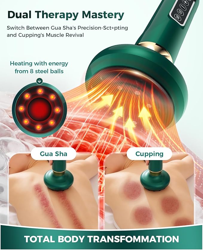 Intelligent Handheld Massage Tool for Anti - Cellulite Electric Cupping Device with 12 Suction Modes. This Fat Remover Massager is Suitable for Arms Legs. (Olive)
