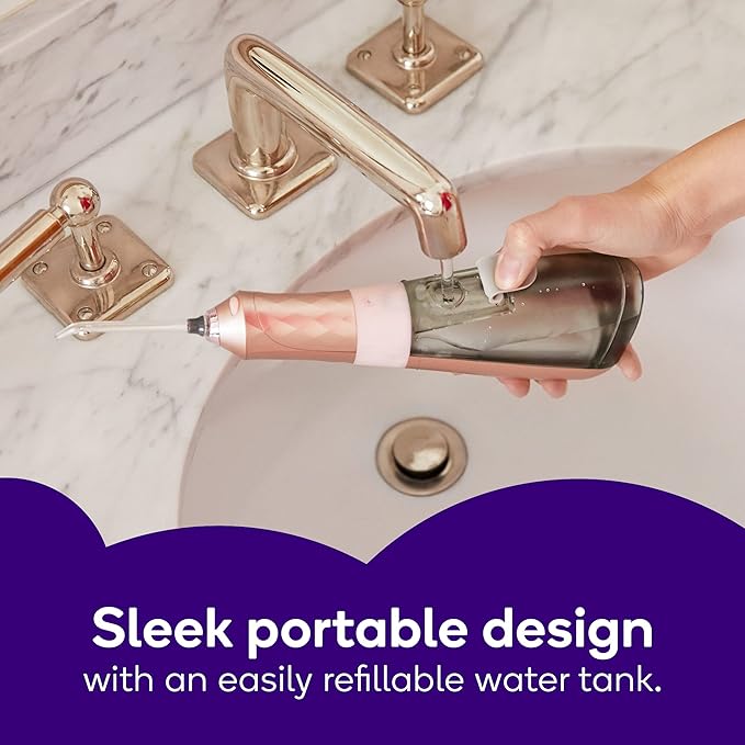Burst Electric Water Flosser for Teeth Cleaning (3 Modes/Rose Gold) | Cordless | Plaque Removal Between Braces &amp Dental Work | Portable Floss | Refillable 110mL Tank