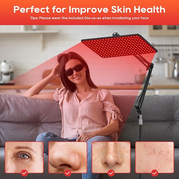 Red Light Therapy for Body and Face 660nm 850nm 940nm Infrared Redlight-Therapy Lamp Device with Large Panel and Stable Stand at Home Idea Gift for Women Wife Mom Sister Girlfriend (L)