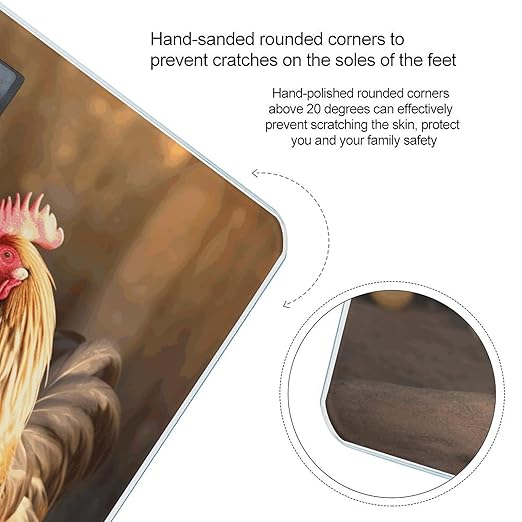 Rooster and ChickenScale for Body Weight with LCD High Precision Weighing Scales Fashion Sturdy Tempered Glass Weight Scales Easy-to-Read Digital Bathroom Scale for Daily 400lb