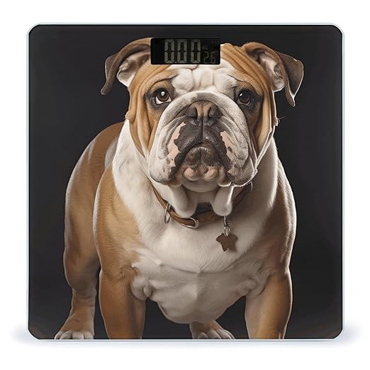 English Bulldog Bathroom Scale Automatic Power On/Off Body Scales LCD Backlight Display Square Digital Scale Rounded Corners Bathroom Scales for Home Bedrooms