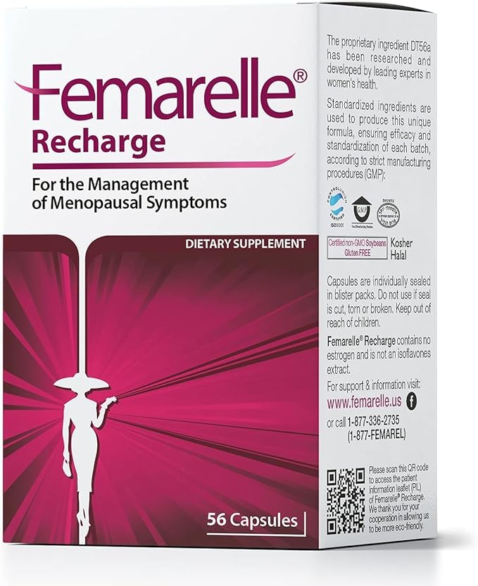 Femarelle® Recharge – Menopause Supplement for Women - Clinically Proven Menopause Relief - Hot Flashes Night Sweats Sleep &amp Libido Support Within 1st Month Gluten-Free GMO-Free &amp Hormone