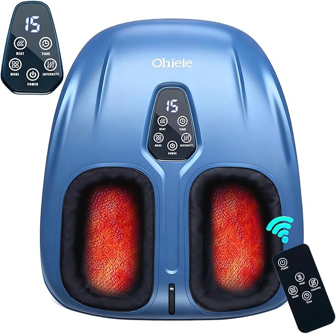 Foot Massager with Heat Shiatsu Deep Kneading Foot Massager Plantar Fasciitis Massager and Heat for Plantar Fasciitis Neuropathy Suitable for Women Men Fits Up to 13 (Light BlueCorded)