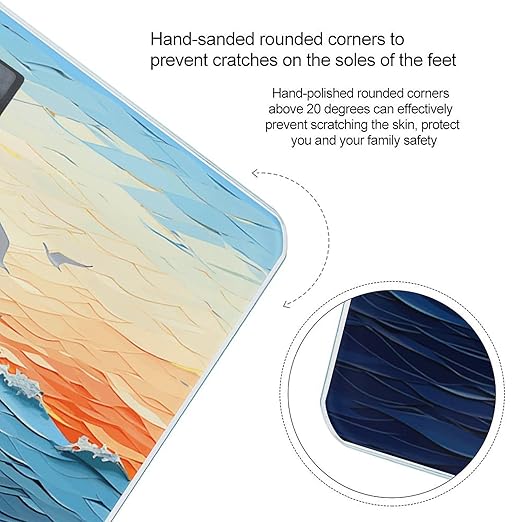 Ocean Waves Sailboat with Birds Maritime Bathroom Scale Large LCD Backlight Display Digital Scale Rounded Corners Body Scales Automatic Power On/Off Bathroom Scales for Home Bedrooms