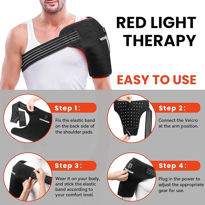 Viconor Red Light Therapy for Shoulder Pain Relife Infrared Light Therapy for Body Improve Joint Muscle 660nm &amp 850nm Red Light Heated Shoulder Wrap with Massage Black1