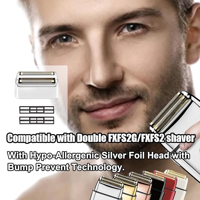 2 Pack Shaver Replacement Foil and Cutters compatible with BaBylissPRO Double FXFS2 Metal shaver foil replacement (Sliver-2PCS)