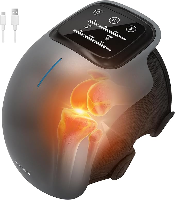 Medcursor Knee Massager with Heat Cordless Heated Knee Massage for Pain Relief with 3 Heating Levels 3 Vibration Modes LED Screen Adjustable Straps Gift for Men and Women