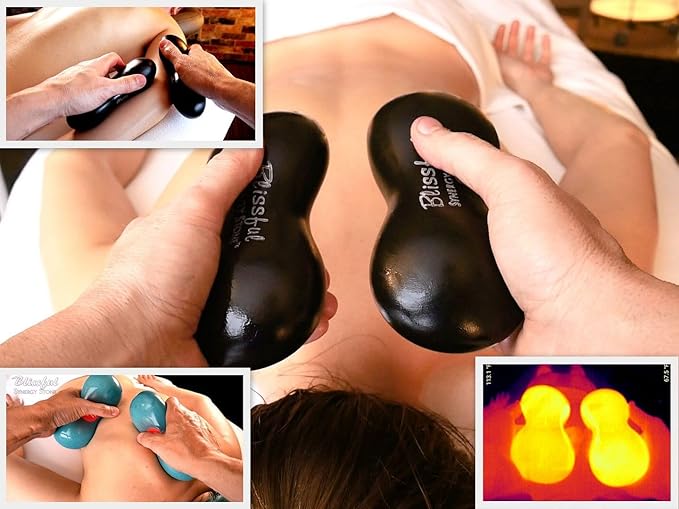 Blissful (Basalt Black)(Single) Synergy Stone - Contoured Hot Stone Massage Tool with Radiant Heat - Relaxing and Therapeutic for Neck Back Legs Feet - Matte Surface for on Skin with Oil only