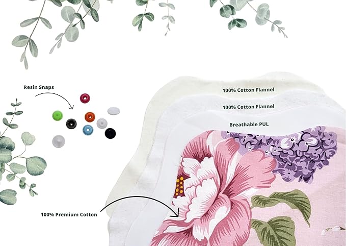 Lilind® 17 Pack Jumbo Set Organic Cloth Pads Reusable Washable Menstrual Family Cloth Zero Waste 100% Cotton Random Flowers Prints