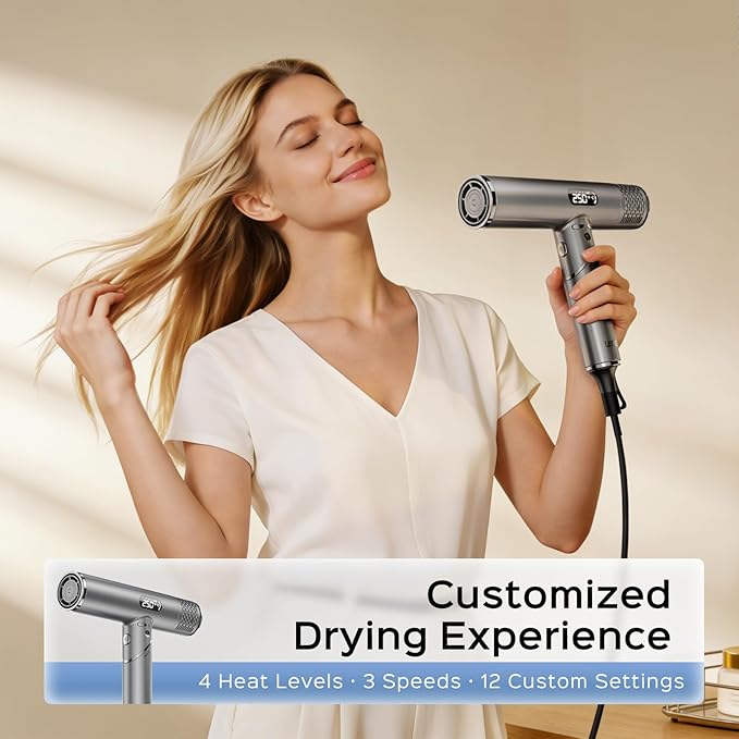 Foldable hair Dryer with Diffuser - 1600W Professional High Speed Blow Dryer with Comb100000RPM Fast Drysalon-quality results4 Temps &amp 3 SpeedsLow Noise Portable for Home &amp Travel &amp