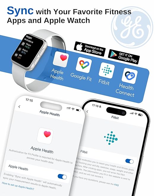 GE Smart Scale for Body Weight and Fat Digital Bathroom Scales BMI Body Fat - Bluetooth 13 Body Composition Monitor for Muscle Mass People with App Accurate 400lb Weighing 3 Battery