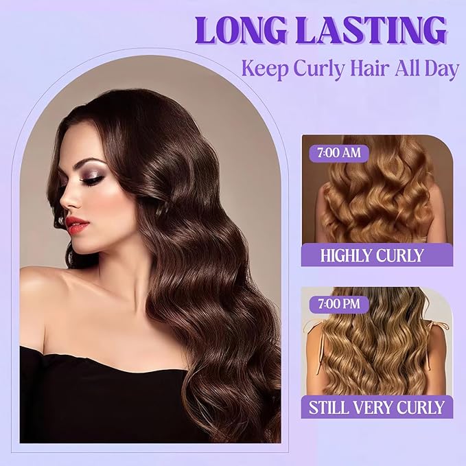 Hair Styling Tool with Negative Ionic Technology 2025 French Wave Curling Iron 3D Curling Iron for Women Fast Heat 4 Gears Lasting Beach Waves (Purple)