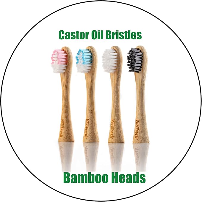 Bamboo Sonic Toothbrush - Replacement Heads. Natural Bamboo Heads with Castor Oil bristles. Compatible with The VeriFresh Sonic Toothbrush