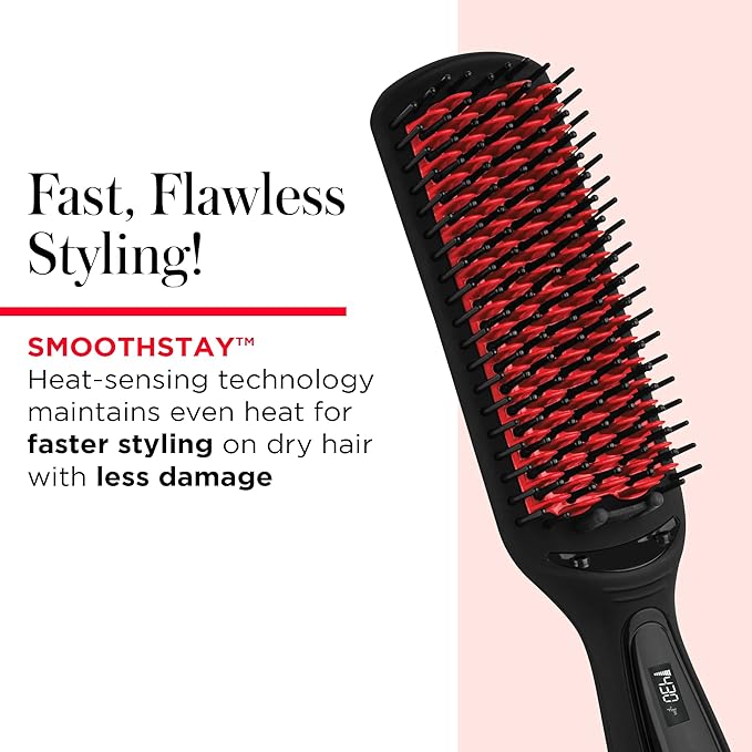 REVLON SmoothStay XL Hair Straightener - Heated Straightening Brush for Silky &amp Straight Long-Lasting Results Locks in Moisture with Reduced Static &amp Frizz