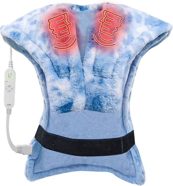Heating Pad with Massager for Full Back and ShoulderLarge Massage Heated Wrap for Back Pain Relief12 Percussion Massaging Mode 3 in 1 Massage Electric Heating Pad (Massage + Heat + Weighted)
