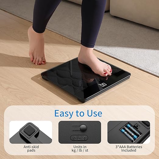 Vitafit Amazing 660lb Smart Bathroom Scale for Body Weight in 0.1lb High Accuracy Assured by Scale Professional Factory Since 2001 Large Platform with 8mm Non-Slip Tempered Glass LED 3*AAA Black