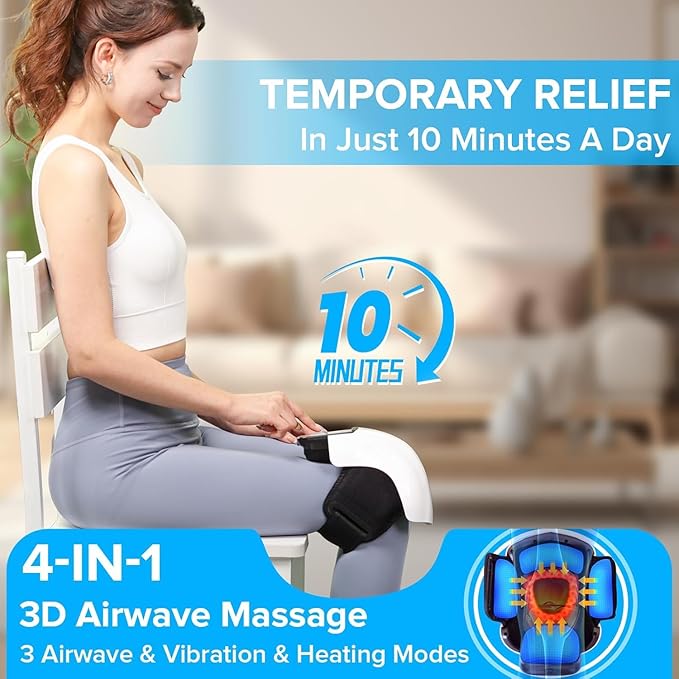 4-in-1 Knee Massager – Deep Heat Red Light Vibration &amp 3D Massage Cordless and Portable with large LED Screen Ideal for Joint Pain Relief &amp Post-Workout Recovery Gift for Families and Fri
