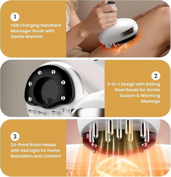 Electric 2-in-1 Body Massager for Relaxation Smooth Edge Glide Massage &amp Comfort Suction with Heat for Legs Arms &amp Abdomen Home Wellness Tool White