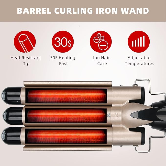 Hair Waver Curling Iron 3 Barrel Curling Iron Wand Hair Curler Waver Crimper Hair Styling Tool for or Short Hair Styling (US22mm)