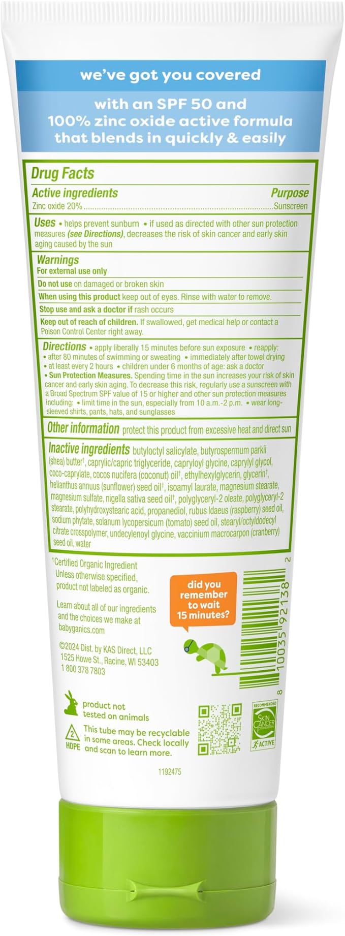 Babyganics SPF 50 Mineral Sunscreen Lotion Sheer Blend UVA UVB Protection Octinoxate &amp Oxybenzone Free Water Resistant Fragrance Free 8 oz