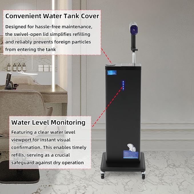 Professional Standing Hair Steamer Machine 1300W Hair Processor with Adjustable Telescopic Rod &amp 360° Wheels | 9 Mist Settings 800ml Tank for Salon &amp Home Hair Treatment Deep Conditioning