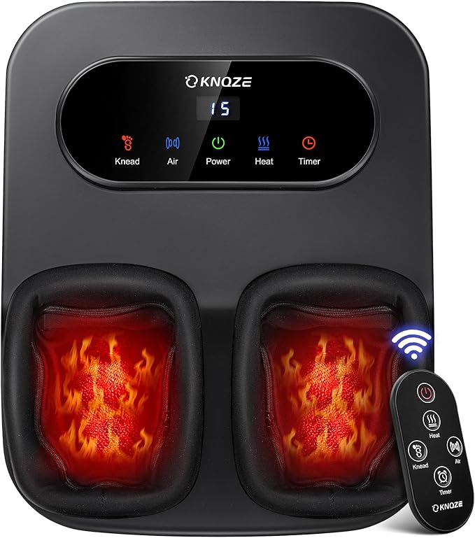 KNQZE Foot Massager with Heat and Remote Shiatsu Deep Kneading Feet Massager for Plantar Fasciitis &amp Neuropathy Foot Warmer Gifts for Mom Women Men Dad Fits Up to Men Size 12