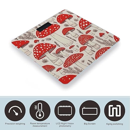 Red White Mushroom Bathroom Scale Large LCD Backlight Display Digital Scale Rounded Corners Body Scales Automatic Power On/Off Bathroom Scales for Home Bedrooms