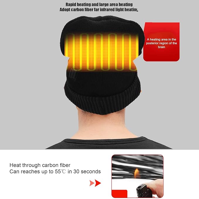 Pilipane Heated Hat USB Rechargeable Electric Winter Heated Beanie Hat for Men Women Outdoor Warm Fast Heating Breathable Winter Hats for Men for Outdoor Skiing Cycling(Black Edge)