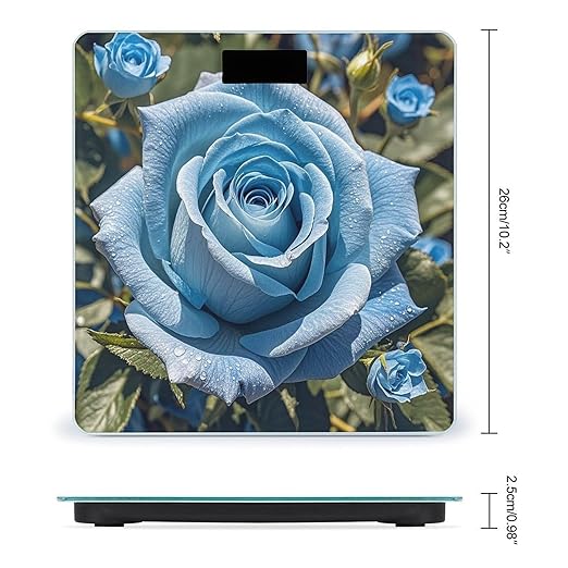 Romantic Blue Rose Bathroom Scale for Body Weight Bathroom Weighing Scales with Back Lit LED Display Sturdy Tempered Glass Body Weight Bathroom Scale 400lb Weighing