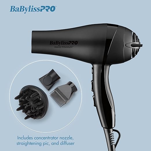 Nano Titanium 2000-Watt Blow Dryer with Concentrator Nozzle Professional Grade Ionic Corded Styling Tool for Hair