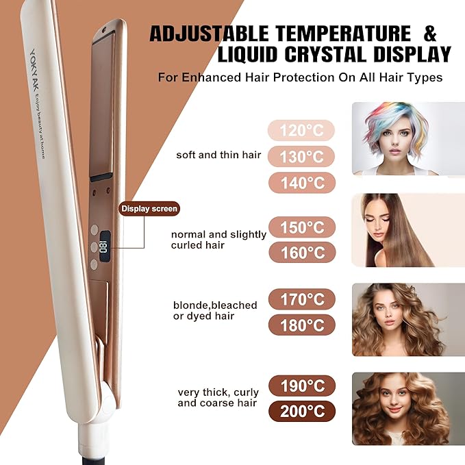 Flat Iron Hair Straightener Ultra-Thin Nano Titanium 1 ¼ inch Thin Hair Iron 10-Second Heat-up Auto Shut-Off 2-in-1 Hair Straightening and Flat Iron Curler with Transparent LED Display