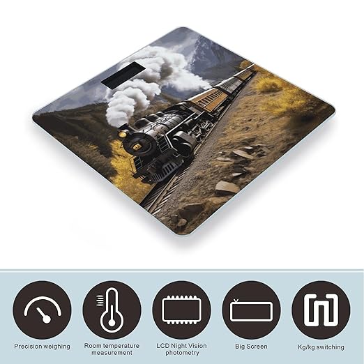 Steam Locomotive Train Bathroom Scale for Body Weight Bathroom Weighing Scale with Backlit LCD Display Highly Accurate Measures Weight Up to 180kg