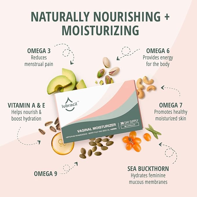 Lubracil Vaginal Moisturizer Pills for Dryness and Moisture – Sea Buckthorn Oil Omegas 6 7 &amp 9 Vitamins A &amp E – Nourishes Vaginal Wetness &amp Hydration for All Women – 60 Wet Pills 2 Pa