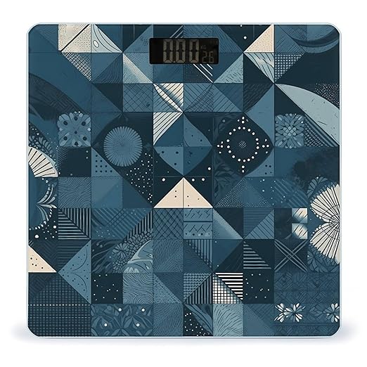 Blue Geometric Pattern Smart Scale for Body Weight Accurate Bathroom Scale with LED Display Digital Weight Scales Weighing Machine High Precision Scales for Bath Home
