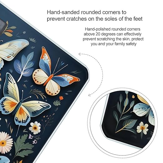 Many Colorful Butterflies Scale for Body Weight Highly Accurate Digital Bathroom Scale Sturdy Tempered Glass Weighing Scales with LCD Display Fashion Body Fat Smart Scales 400lb