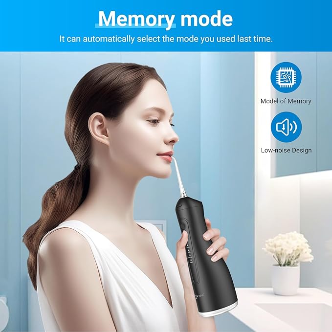 Portable Water Flosser for Teeth - 4 Modes Cordless Oral Irrigator with 300ML Tank 360° Rotating Nozzle 4 Jet Tips Rechargeable IPX7 Waterproof Low Noise Gravity Ball Design (M159 - Black)