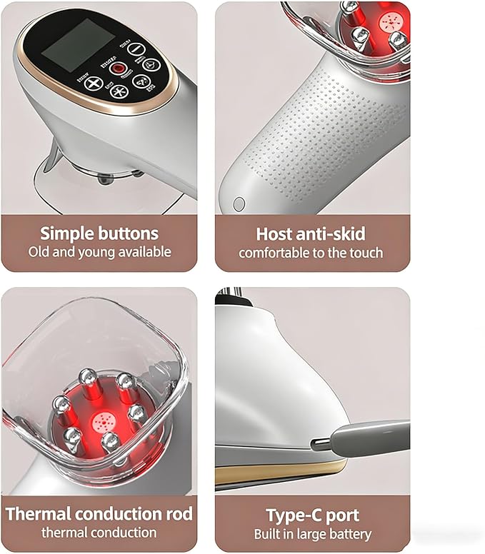 WIKINK 4-in-1 Body Sculpting Machine - Anti-Cellulite Massager with Lymphatic Drainage Skin Tightening Cupping &amp Heat 15 Levels Wireless Charging for Face Back Abdomen Legs Buttocks (Whit