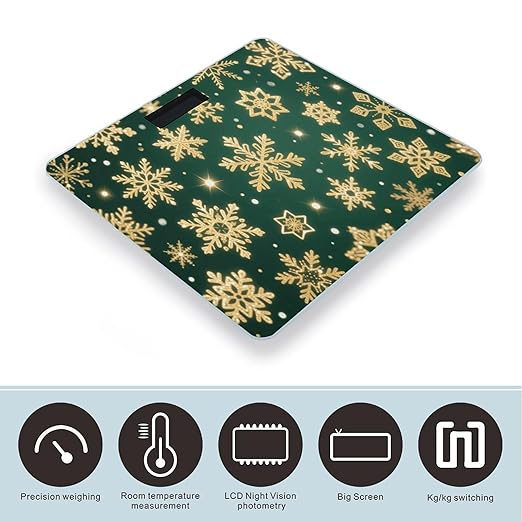 Christmas Snowflakes Background Weight Scale Large Digital Bathroom Scales with Bright LED Display Non Slip Digital Scale and Step On Fashion Weighing Machine for Body