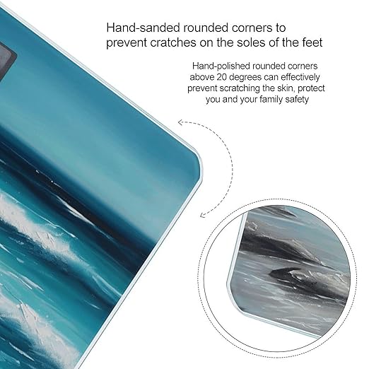 Turquoise Beach Original Seascape Scale for Body Weight Anti-Slip Tempered Glass Digital Bathroom Scales Clear LCD Display Weighing Scale Safe Rounded Corners Smart Scales